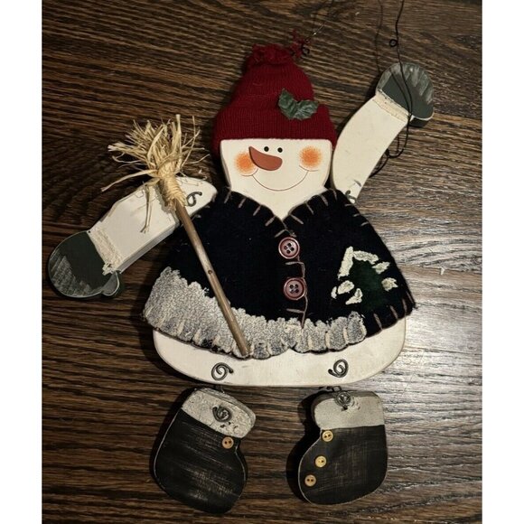 Snowman Door Hanger Handcrafted Wood Rustic Folk Decor Christmas - Picture 2 of 5